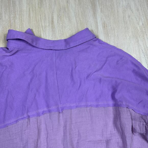 UO Out From Under Purple Gauze Button Up Long Sleeve Oversized Casual Shirt LG - Picture 8 of 16